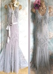 Lanamarie Ariella grey beaded lace 20s Gatsby Occasion wedding evening dress 8