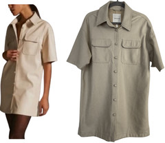 Avec Les Filles S Cream Faux Leather Shirt Dress Mini Button Front EUC