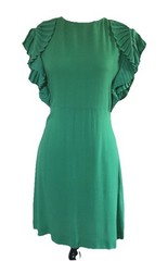 Maje Rolana Vert Green Pleated Ruffle Cap Sleeve Dress Women’s Size 2 / Medium