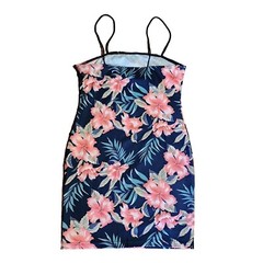 Shein Dress Womens Size S Small Blue Floral Tropical Vacation Resort Hawaiian