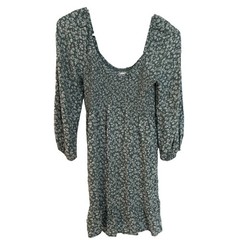 Hollister Women’s XS Green/White Floral Smocked Square Neck Puff Sleeve Mini