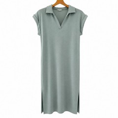JODIFL Sage Green Polo Midi Dress Short Cap Sleeve Side Slits Pockets Small