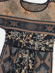 M Peruvian Connection Pima Cotton Knit Dress Geometric Camel Floral Mixed Print
