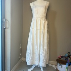 Lucky Brand White Linen Blend Tiered Maxi Dress NWT Size S