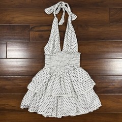 Love Shack Fancy Size P / XXS / XS White Black Polka Dot Deanna Halter Dress ***