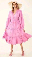 Hale Bob $395MSRP Danae Pink Swiss Dot Midi Boho NWT M Spring Dress 100% Cotton