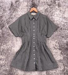 Anthropologie Dress Medium Womens Exquise Tobie Shirtdress Mini Gray Striped