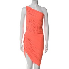 Norma Kamali $215 Diana Ruched One-Shoulder Dress Papaya XS 34 (sz 2) EUC