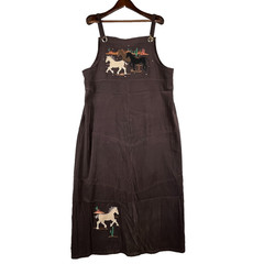 Quacker Factory Maxi Dress 16 Brown Horse Embroidered Suede Look Western QVC