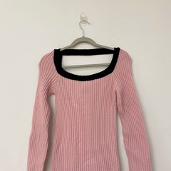 SHEIN Frenchy Soft Pink Contrast Trim Mini SWEATER DRESS Size Small SPRING Bow