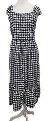 Blueberi Blvd XL Navy White Gingham Embroidered Midi Dress Puff Sleeve Smocked