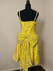 Yellow Sequin Sparkling Dress square neckline adjustable straps detachable bow