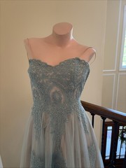 TLC Say Yes To The Prom 5 Blue Silver Rhinestone Bling Strapless Lace Up Dress