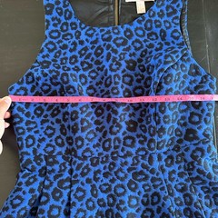 VTG Forever 21 Royal Blue Black Leopard Peplum Dress Large Jaquard Mini 2010’s