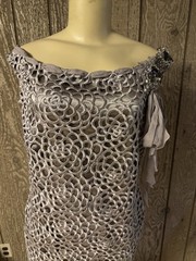Elegant Silver Custom Hand Made Boatneck Dress Large
