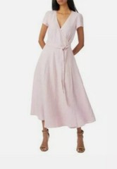 BNWT Gorgeous Polo Ralph Lauren Pink Linen Midi Wrap Dress UK Size 6 (US 2)