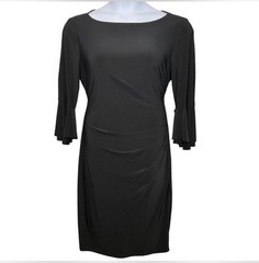Ralph Lauren Black Stretch Dress Ruched Sheath Bell Sleeve Witchy Gothic XL 16
