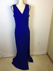 Woosea Formal Evening Gown Long Dress Size L Womans Blue Knit V-neck Sleeveless