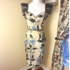 NWT Lulus Semi Sheer Mesh Floral Overlay Dress S Embroidery Beaded Formal Party