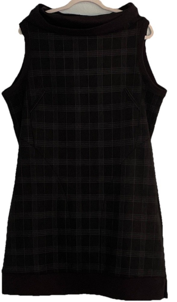 Ruti Black Plaid Dress M/L Draped Cowl Neck Midi Smocked Lagenlook Preppy