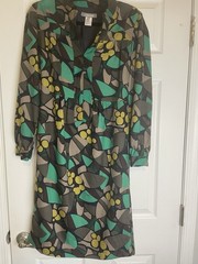 Jigsaw Dress Size 6 Green Geometric Print Excellent Condition Silk And Wool