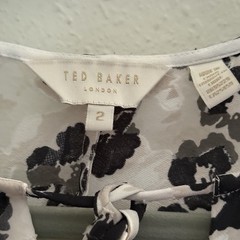 Ted Baker Felici Floral Burnout Long Sleeve Mini Dress Size 2 Keyhole Smocked