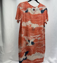 Zoologist Silk Dress Crane Print Orange Charlotte Linton Women&rsquo;s 8 100% Silk