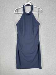Alex Evenings Gown 10 Navy Blue Backless Ruffled Halter Zipper Formal NWT