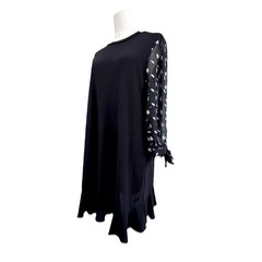CeCe Dress Womens Large Black Sheer Floral Sleeve Ruffle Hem Shift Knee Length