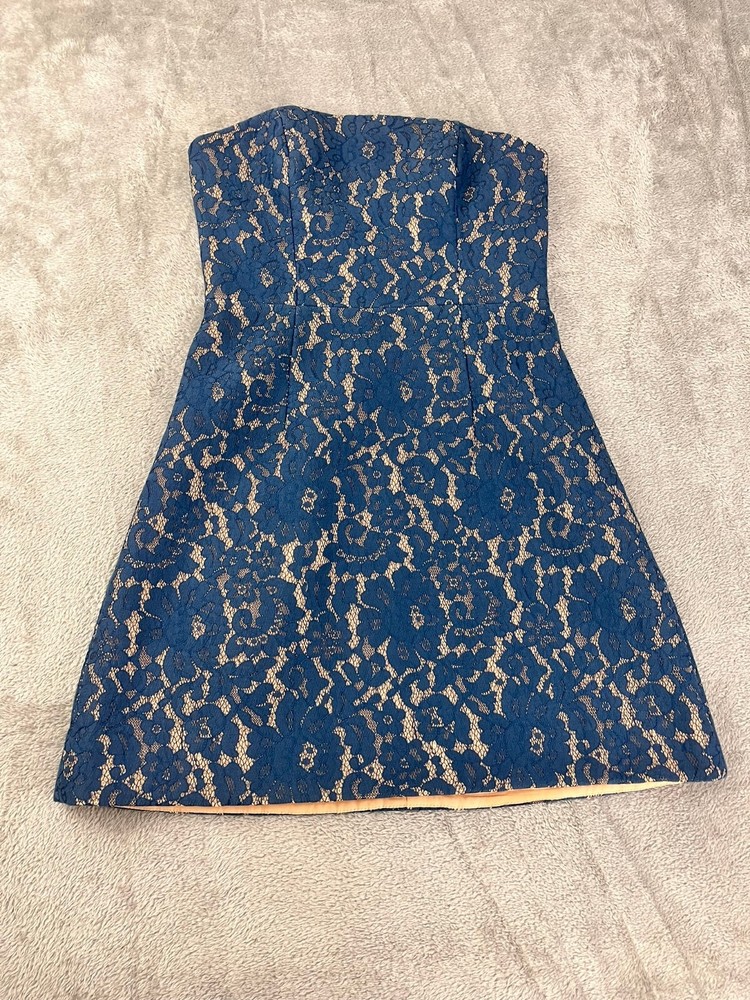 Keepsake the Label Every Way Strapless Mini Flared Dress Blue Teal Lace ~ Size S