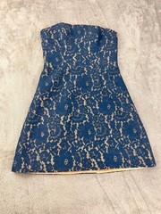 Keepsake the Label Every Way Strapless Mini Flared Dress Blue Teal Lace ~ Size S