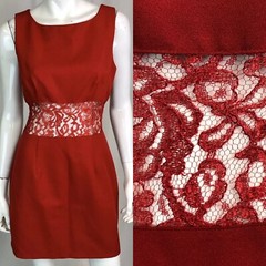 Nu Oz Vintage USA Women&rsquo;s 7/8 Red Lace Mini Cocktail Holiday 80s 90s Dress Small