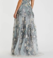 Mac Duggal 20294 Floral Embroidered Short Cap Sleeve Gown Seamist Size 14 NWT