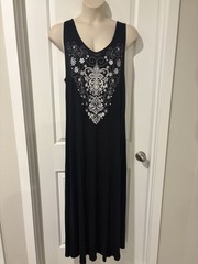 SJS Black Maxi Tank Dress~ 2X~Studded Embellished Scoop Nk Knit Beach Resort