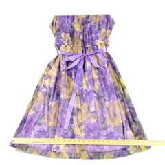 Candalite Floral Halter Midi Dress Purple Yellow Chiffon Satin Sash Size L