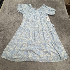 Parker & Rowe Floral Puff Sleeve Tiered Midi Dress Women 3X Plus Blue Floral NWT