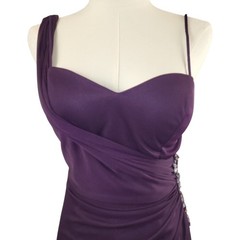 Joanna Chen XSCAPE Size 4 Dark Purple Maxi Dress Beaded Accent Ruched USA Made