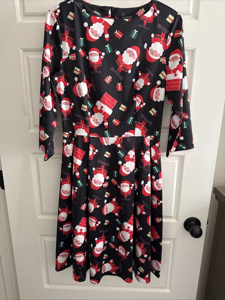Ouges Santa Claus Dress Womens Small Back Blk Red Festive Christmas Party