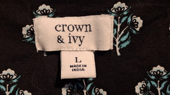 Crown & Ivy Lg Black w/ Green Block Print Tier Midi Dress Long Sleeve 97% Cotton