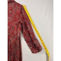 Fabindia Maxi Dress Womens Large Red Block Print Medallion Button Front Pockets