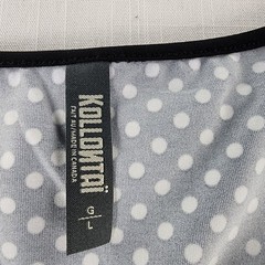 Kollontai Polka Dot Dress Womens Large Black White Lace Mesh Ruched Nylon Blend