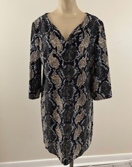 JUDE CONNALLY MEGAN Sz Large Black Snakeskin Print Jude Cloth Bell Sleeve Dress