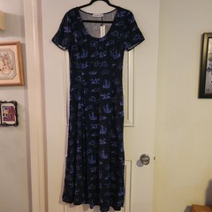 Black Friday Women&rsquo;s 4 Navy Witchy Sea Serpent Print Maxi Dress Goth Teacher