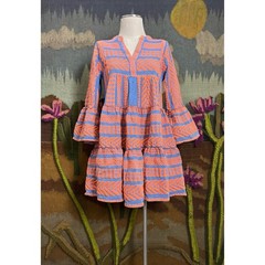 Devotion Twins Embroidered Orange Chambray Blue Embroidered Mini Dress XS