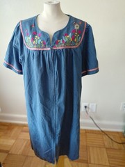GO SOFTLY WOMENS PATIO DRESS BIRD HOUSE 100% COTTON BLUE & MULTICOLOR SIZE 1X