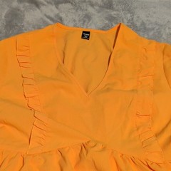 Seasty Plus 2XL Orange V-Neck Short Sleeve Fit & Flare Ruffle Dress 0065