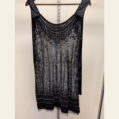 Black Silver Sequin Drop-Waist Flapper Mini Dress 1920s Art Deco Style Women&rsquo;s S