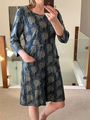 White Stuff Casual Jersey Dress With Pockets Teal Mix Owl Print 3/4 Sleeve Uk 10