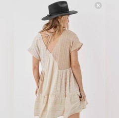 American Eagle Patchwork Swing Mini Dress S Tan Cream Boho Cottagecore Flowy AE