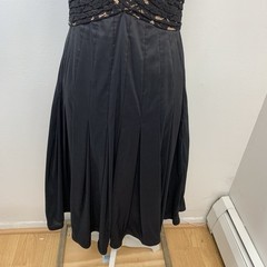 Adrianna Papell Black Lace Cocktail Dress Midi Pleated Taffeta Skirt Sz 10